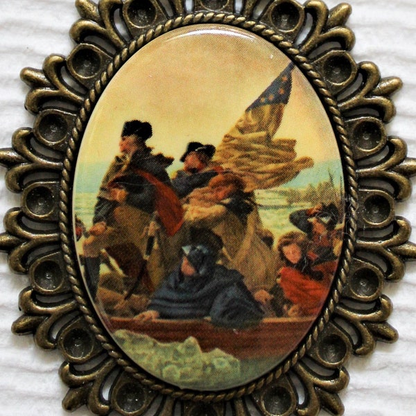 1 Vintage 1970s Washington Crossing Delaware River Acrylic Oval Cabochon 40x30 mm