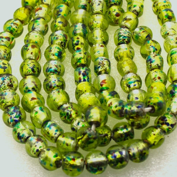 48 Vintage Speckled Olive Green Foil Murano Lampwork Beads 9x9 mm