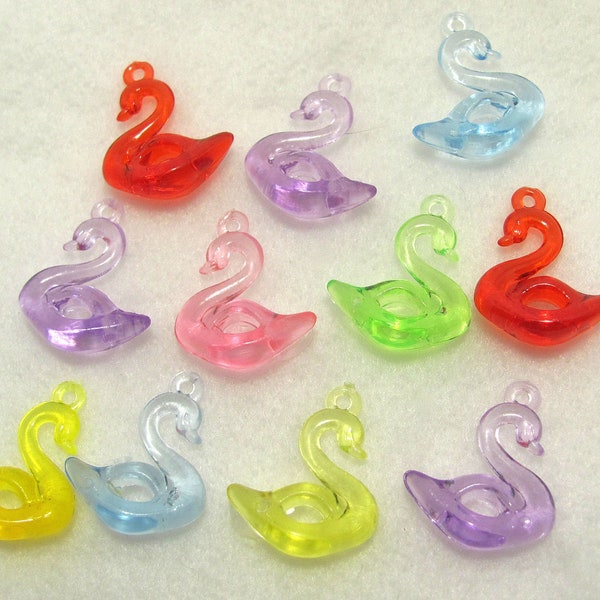 24  Transparent Assorted Colors Acrylic 3D Swan Pendant Charms  30x25 mm