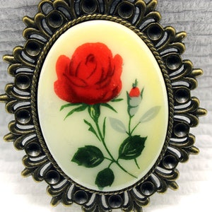 1 Vintage White Glass Oval Rose Cabochon 40x30 mm