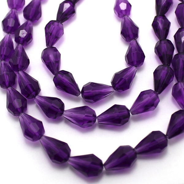 24 Vintage Lucite Purple Faceted Transparent Teardrop Beads 15x10 mm