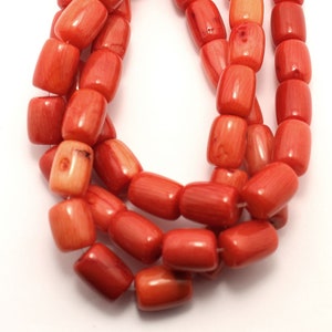 34 Rustic Hand Dyed Red Coral Jade Cylinder Beads 12x9 mm