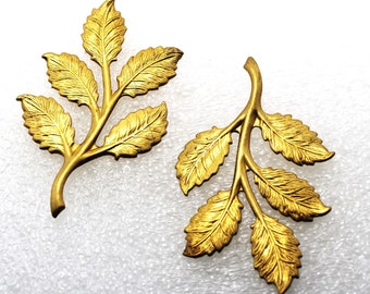 4 Raw Brass Leaf Cluster Branch Stamping 51x30 mm