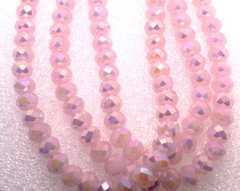 36 Chinese Crystal Faceted AB Pink Opaque Rondelle Beads 8x6 mm