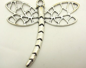 4 Antique Silver Pewter Large Dragonfly Pendants 58x63 mm