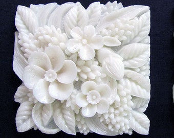 Resin White Flower Cluster Cabochon 38x38mm Square, 2 pieces