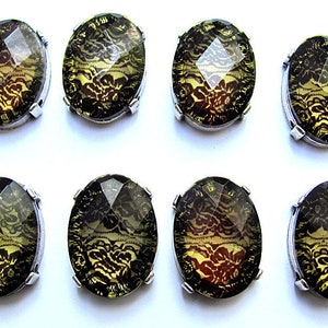 8 Oval Faceted Acrylic Lace Pattern Stone Prong Set Bracelet Findings 25X18 mm