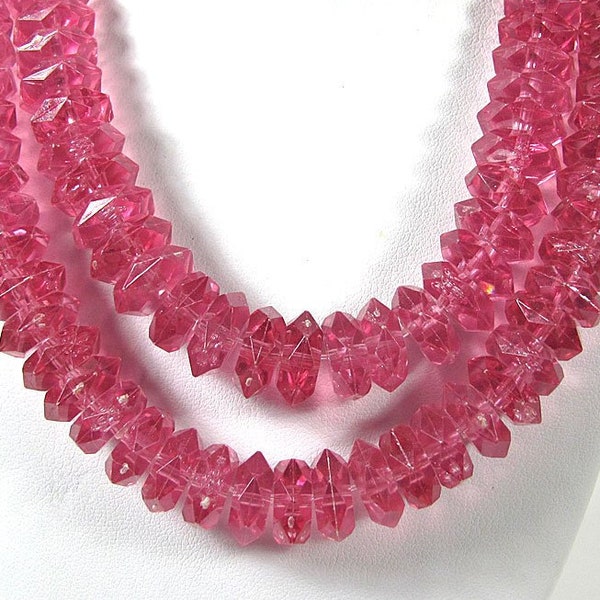 60 Vintage Raspberry Pink Translucent Lucite Hexagon Faceted Spacer Beads 12 mm