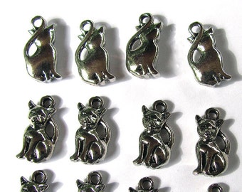 24 Silver Kitty Cat Charms 17x9 mm