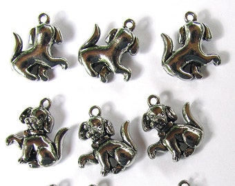 24 Antique Silver Tibetan Pewter Puppy Dog Charms 16X17mm