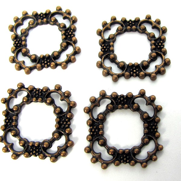 12 hallazgos de joyería de filigrana cuadrada de bronce y cobre antiguo de 27 x 27 mm