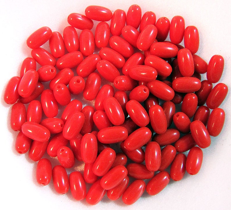 100 Red Oval Tic Tac Acrylic Fashion Beads 12x8mm image 1