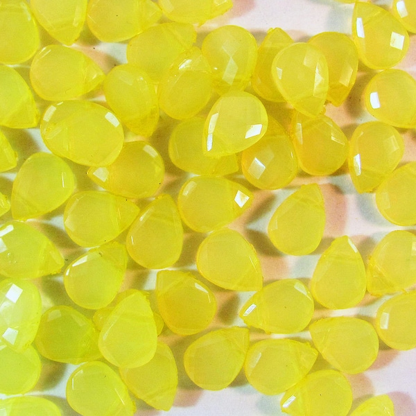 100 Lemon Yellow Faceted Acrylic Briolette Beads 12x8 mm