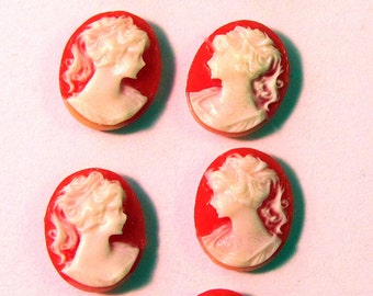 8 Victorian Lady Oval Resin Cameos 12X10 mm