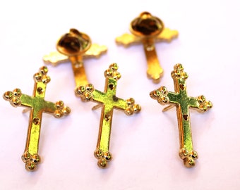 12 Gold Religious Budded Cross Brooch Tie Tack Lapel Pins 33x22 mm