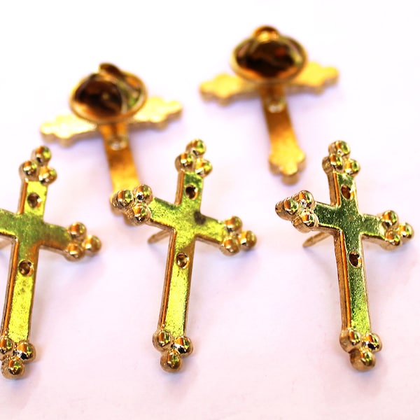 12 Gold Religious Budded Cross Brooch Tie Tack Lapel Pins 33x22 mm