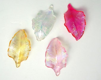 4 Colors AB Plastic Acrylic Leaf Beads Pendant Charm 33X19X3 mm, 24 pieces