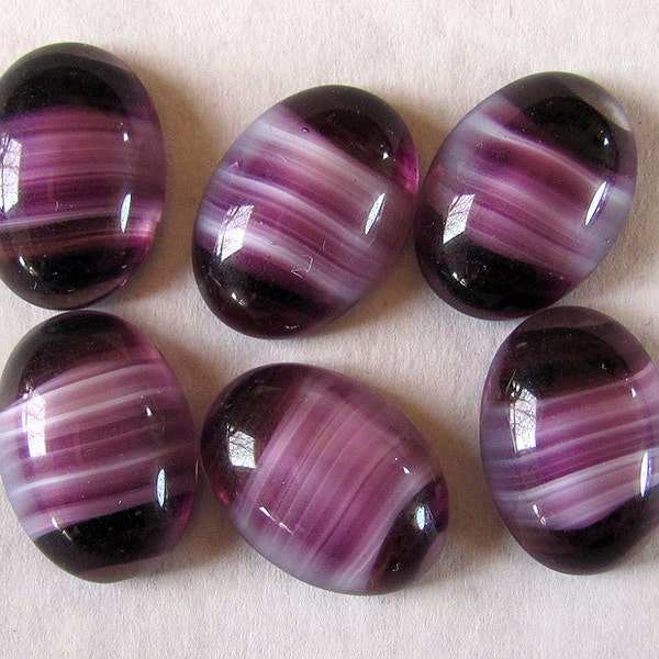 6 Porphyr Glass Amethyst Purple Cabochons 18x13 mm