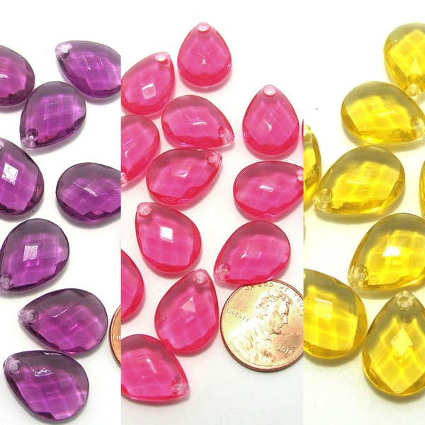 60 Teardrop Briolette Faceted Transparent Lucite Beads 3 colors 18x13 mm