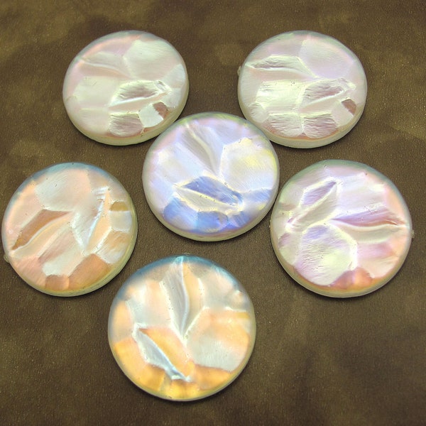 12 Vintage AB Iridescent Frosted Acrylic  Round Crystal Cabochons 25 mm Flat Back