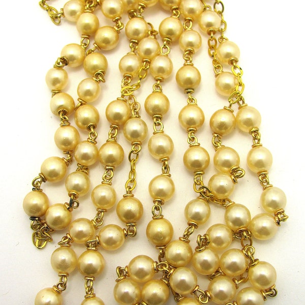 70" Czech Glass Cream Pearl Rosary Beaded Chain Remnants Grab Bag