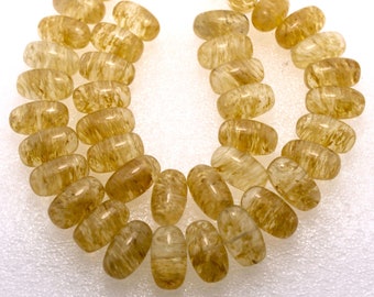 26 Golden Rutilated Quartz Oval Gemstone Beads 14x8 mm