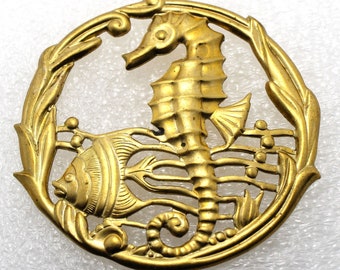 1 Seahorse Nautical Raw Brass Stamping 50 mm