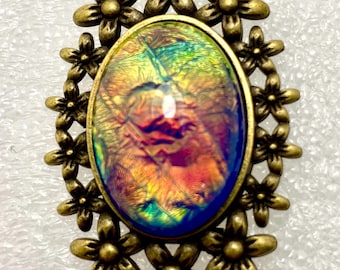 4 Iridescent Fire Opal Blue Oval Resin Cabochons 25x18 mm