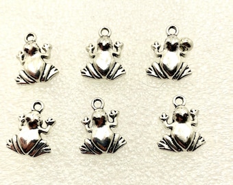 12 Antique Silver Alloy Base Metal Frog Charms Pendants 17x14 mm