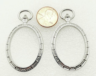 6 Silver Oval Open Bezel Portrait Pendant Charm Settings 54x32 mm