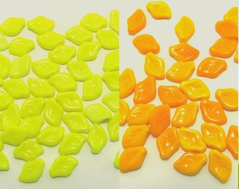 60 Yellow or Orange Glass Leaf Beads 12x8 mm