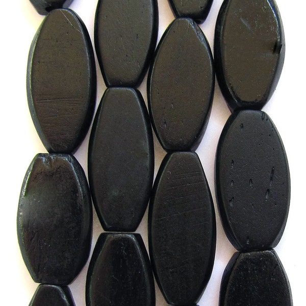 36 Wood Oval Black Fashion Beads 19x10 mm