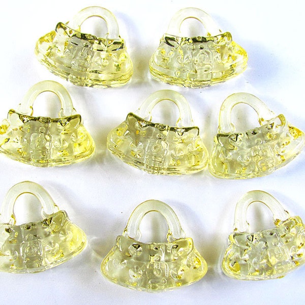 12 Translucent Yellow Acrylic Purse Handbag Charms Pendants 21X26 mm
