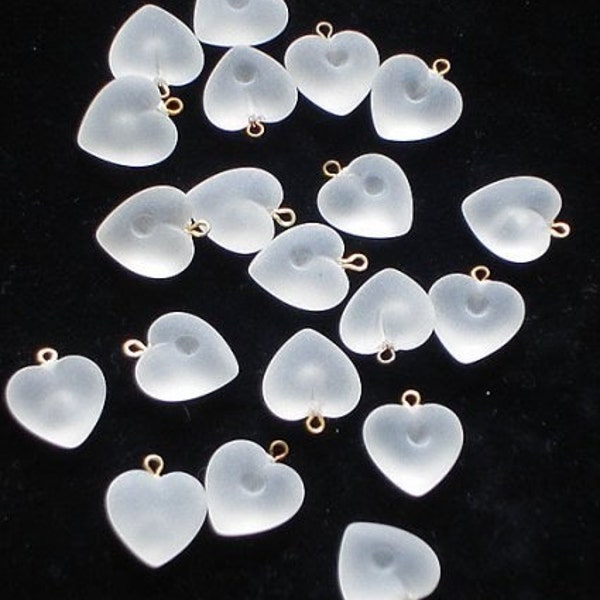 24 Vintage Frosted White Lucite Heart Charms 13x11mm