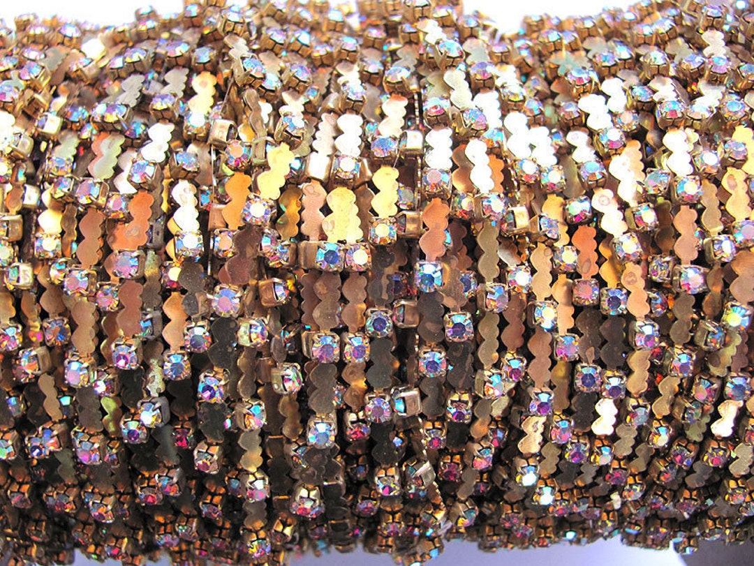 Swarovski AB Crystal Rhinestone Chain: Raw Brass Double Hearts, 3mm ...