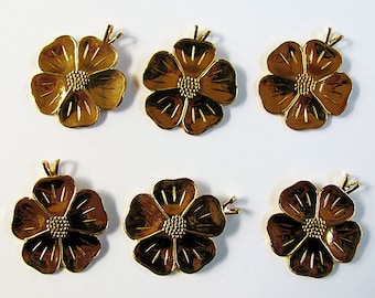 12 Embossed 5 Petal Shiny Gold Tone Flower Charms Pendants Earrings 22 mm