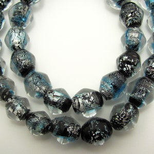 36 Bicone Black Blue Foil Metallic Lampwork Glass Beads 12x10 mm image 1