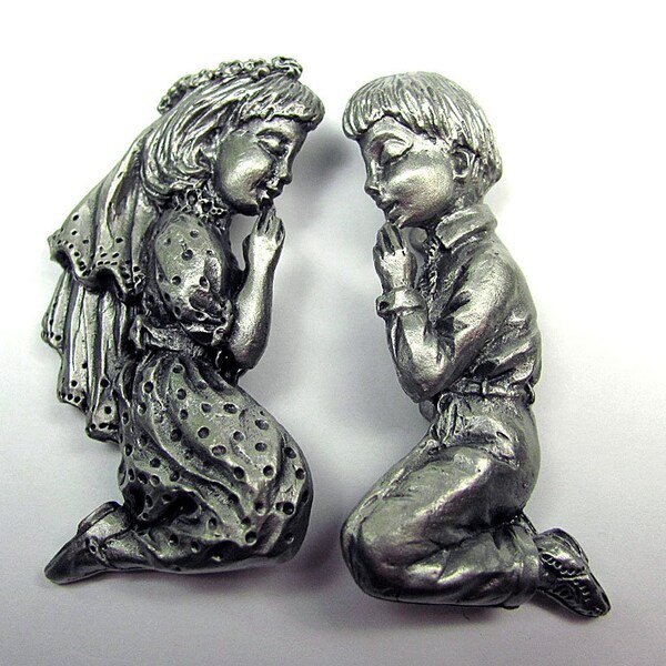 Children Praying Pewter Findings Boy Girl Holy Communion 2 inches long 4 pieces