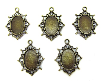 12 Antique Bronze Oval Bezel Filigree Settings 33x24 mm