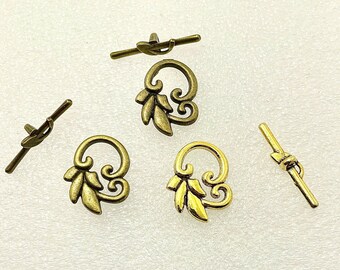 10 sets Tibetan Metal Leaf Toggle Clasps-3 colors