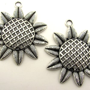 4 Antique Silver Pewter Large Sunflower Pendant Charm 43 mm