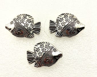 6 cuentas de pez de peltre de plata antigua tibetana, colgante, dijes 25x22,2 mm