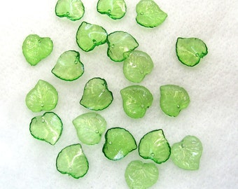 36 Transparent Acrylic Plastic Green Leaf Beads Charms 15x15 mm