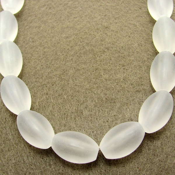 24 Vintage Frosted White Matte Translucent Oval Beads 18x13 mm