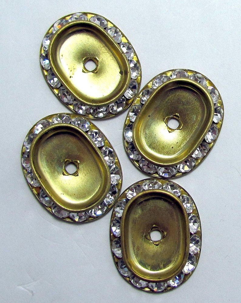 4 Vintage Rhinestone Oval Bezels Etsy