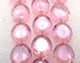 10 Chinese Crystal Pink Transparent Oval Faceted Beads 23x19 mm