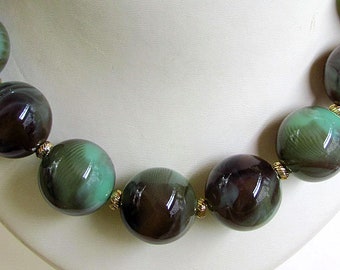 24 Vintage Lucite Round Gumball Sage Green Topaz Marble Fashion Beads 22 mm