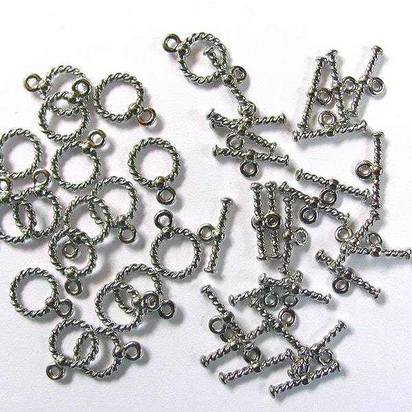 50 sets Silver Rope Twist Toggle Clasps