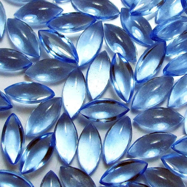 36 Vintage German Glass Navette Stones Blue 15X7 mm