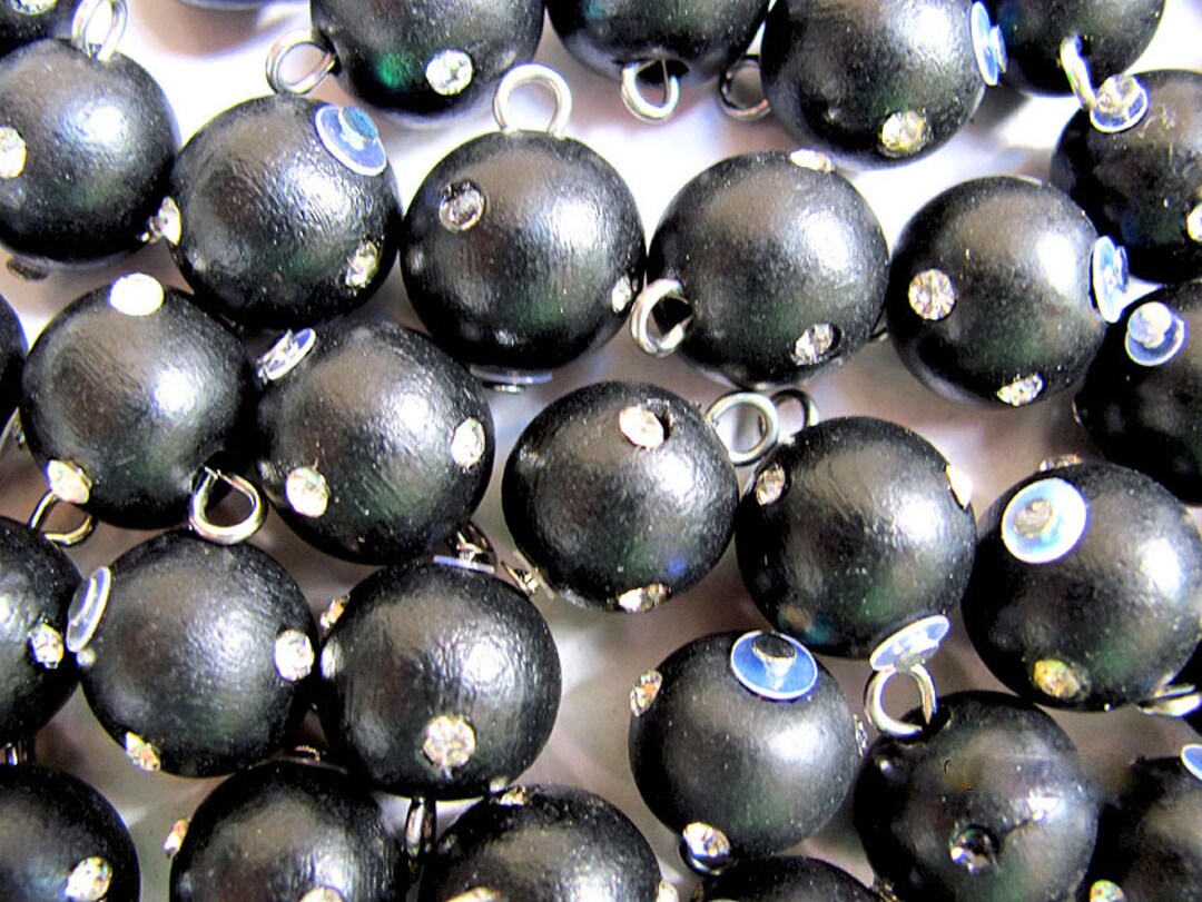 48 Round Black Wood Rhinestone Beads 12mm - Etsy